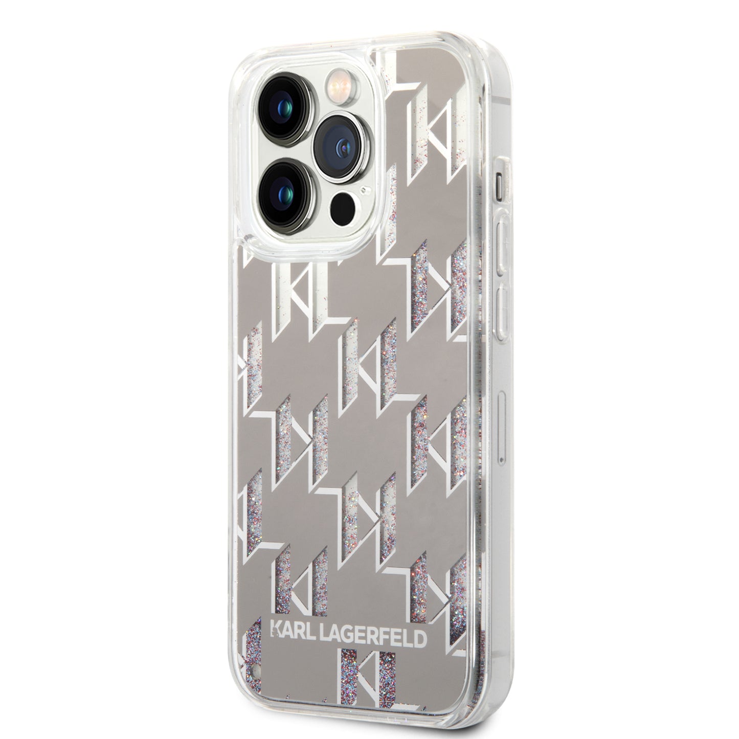 Fodral för Apple iPhone 14 Pro, Karl Lagerfeld, Liquid Glitter Monogram, Silver