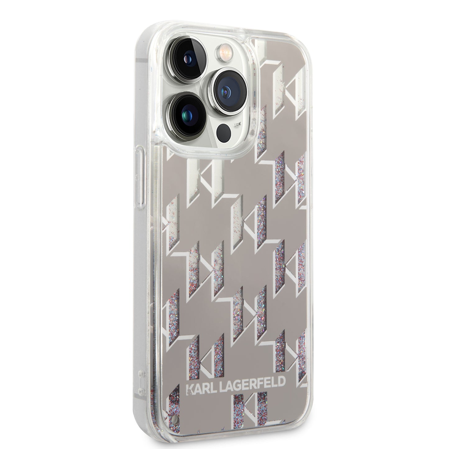 Fodral för Apple iPhone 14 Pro, Karl Lagerfeld, Liquid Glitter Monogram, Silver