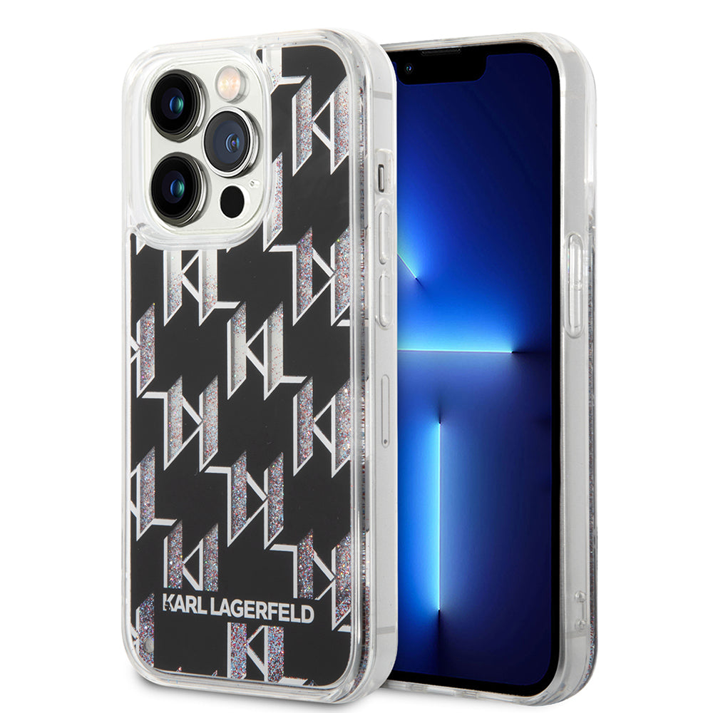 Fodral för Apple iPhone 14 Pro, Karl Lagerfeld, Liquid Glitter Monogram, Svart