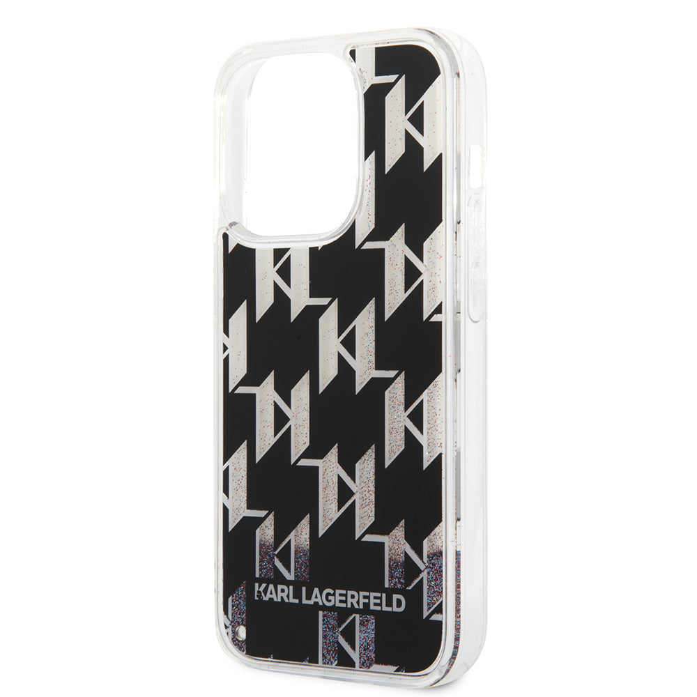 Fodral för Apple iPhone 14 Pro, Karl Lagerfeld, Liquid Glitter Monogram, Svart