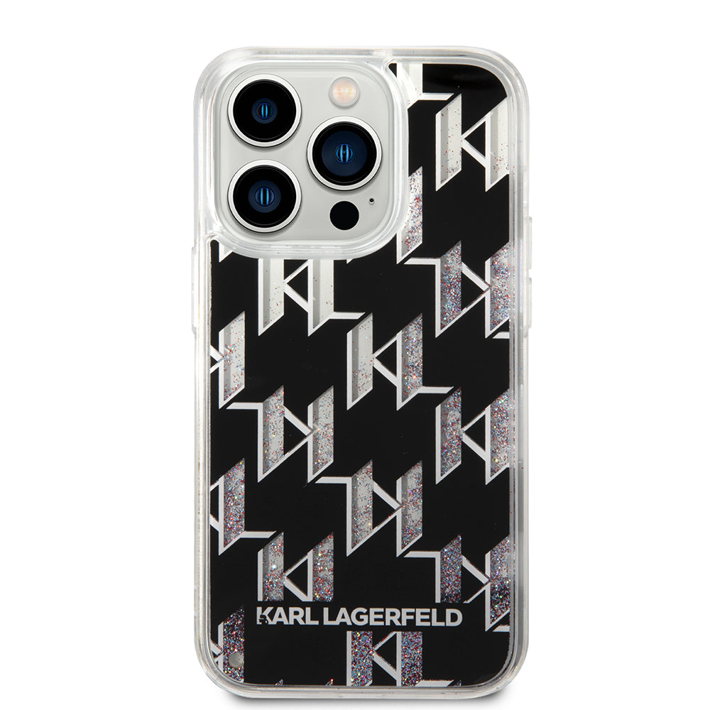 Fodral för Apple iPhone 14 Pro, Karl Lagerfeld, Liquid Glitter Monogram, Svart