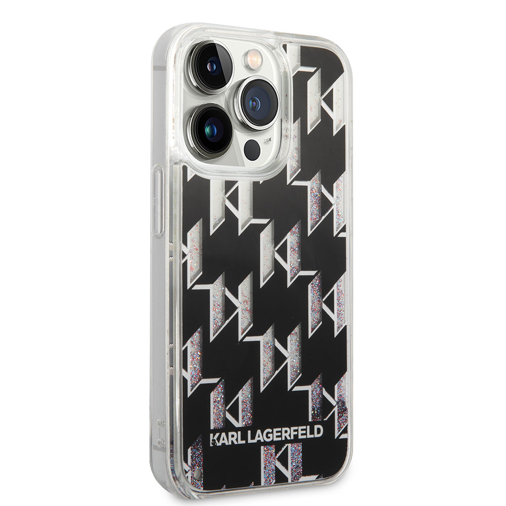 Fodral för Apple iPhone 14 Pro, Karl Lagerfeld, Liquid Glitter Monogram, Svart
