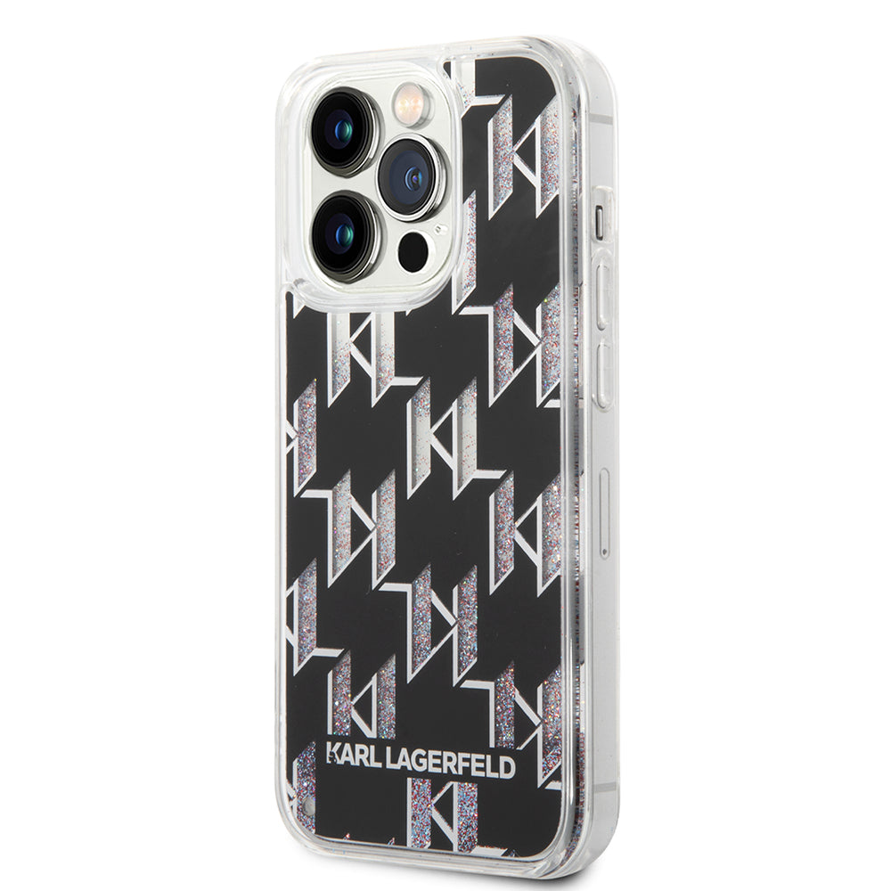 Fodral för Apple iPhone 14 Pro, Karl Lagerfeld, Liquid Glitter Monogram, Svart