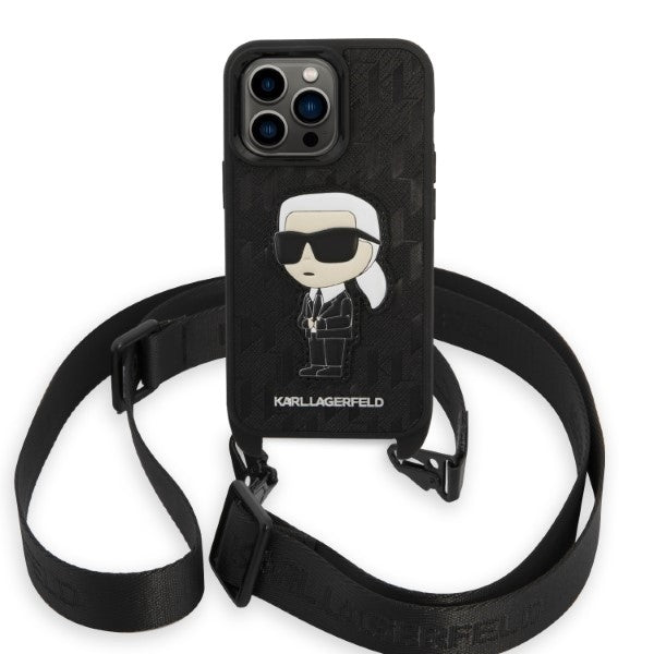Fodral för Apple iPhone 14 Pro, Karl Lagerfeld, Monogram Ikonik Karl, Svart