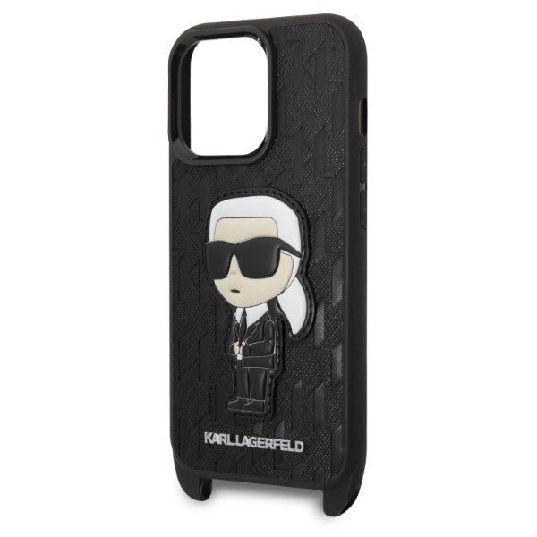 Fodral för Apple iPhone 14 Pro, Karl Lagerfeld, Monogram Ikonik Karl, Svart