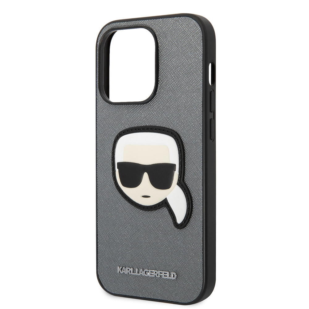 Skyddsfodral för Apple iPhone 14 Pro, Karl Lagerfeld, Saffiano Karl's Head, Silver