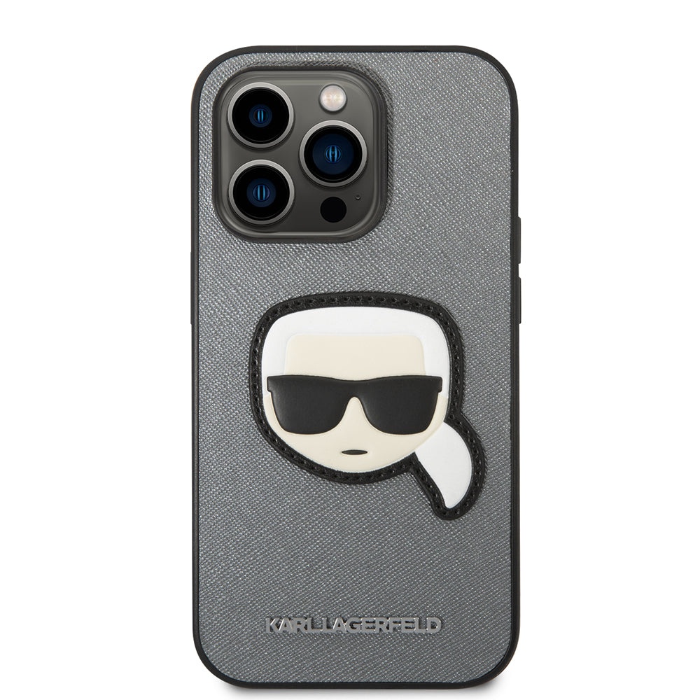 Skyddsfodral för Apple iPhone 14 Pro, Karl Lagerfeld, Saffiano Karl's Head, Silver