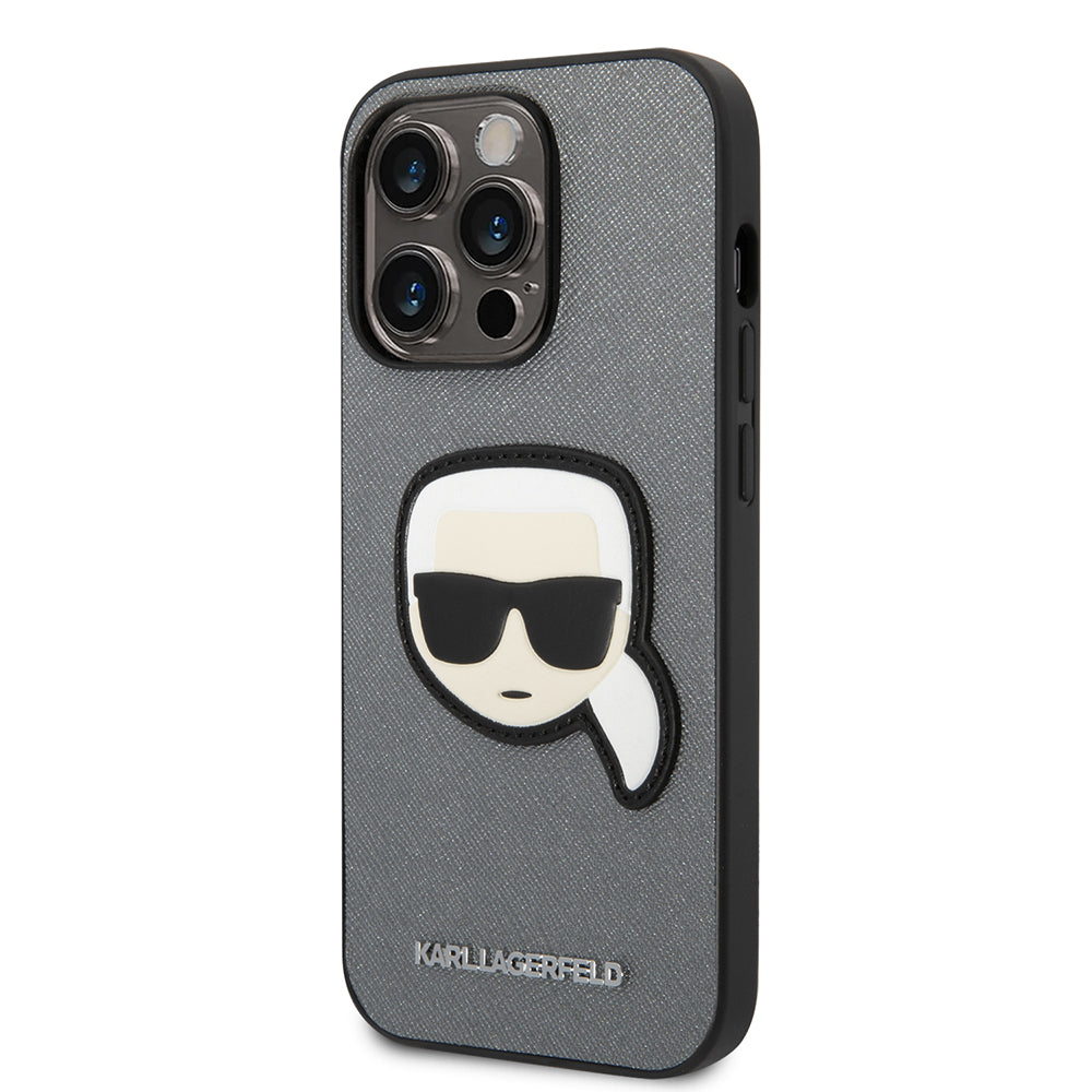 Skyddsfodral för Apple iPhone 14 Pro, Karl Lagerfeld, Saffiano Karl's Head, Silver