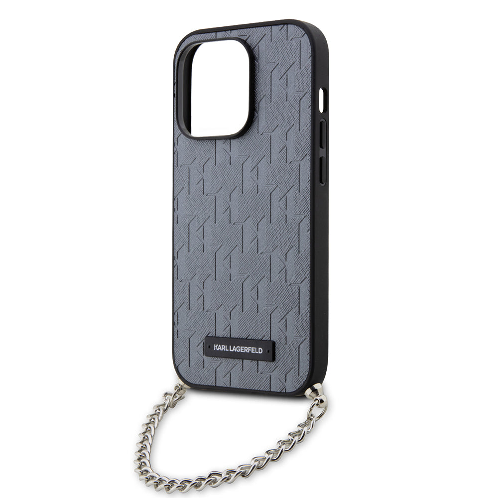 Case for Apple iPhone 14 Pro, Karl Lagerfeld, Saffiano Monogram Chain, Silver