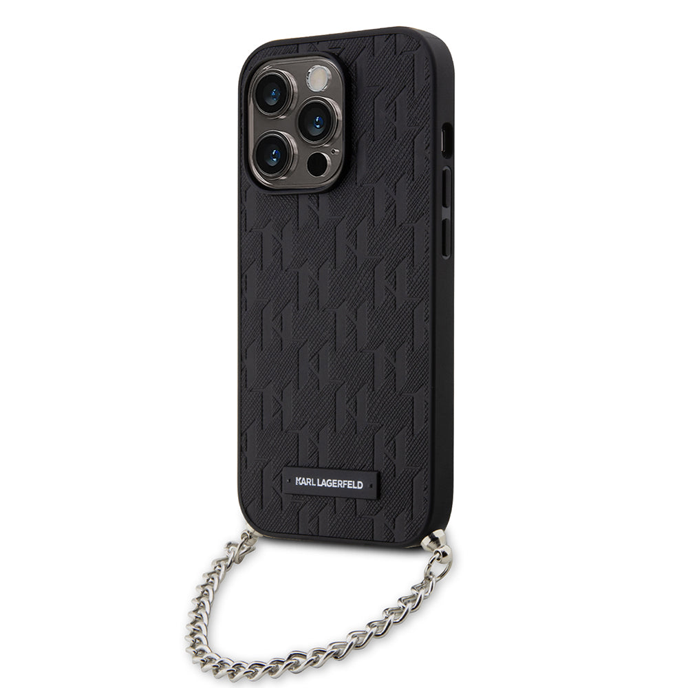 Fodral för Apple iPhone 14 Pro, Karl Lagerfeld, Saffiano Monogram Chain, Svart