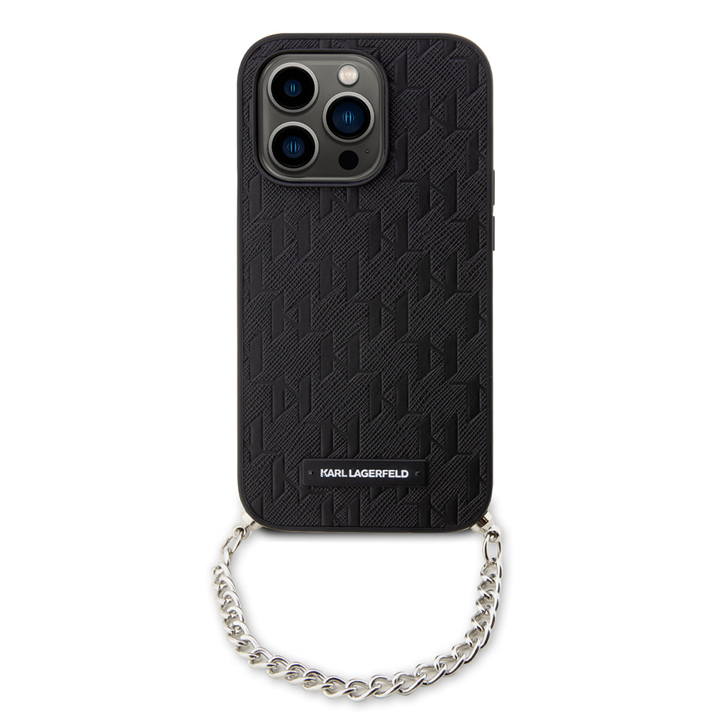 Fodral för Apple iPhone 14 Pro, Karl Lagerfeld, Saffiano Monogram Chain, Svart