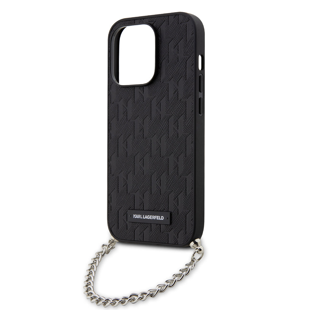 Fodral för Apple iPhone 14 Pro, Karl Lagerfeld, Saffiano Monogram Chain, Svart