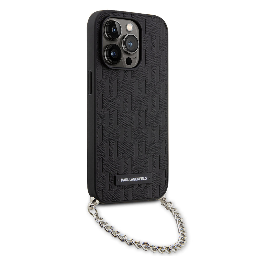 Fodral för Apple iPhone 14 Pro, Karl Lagerfeld, Saffiano Monogram Chain, Svart