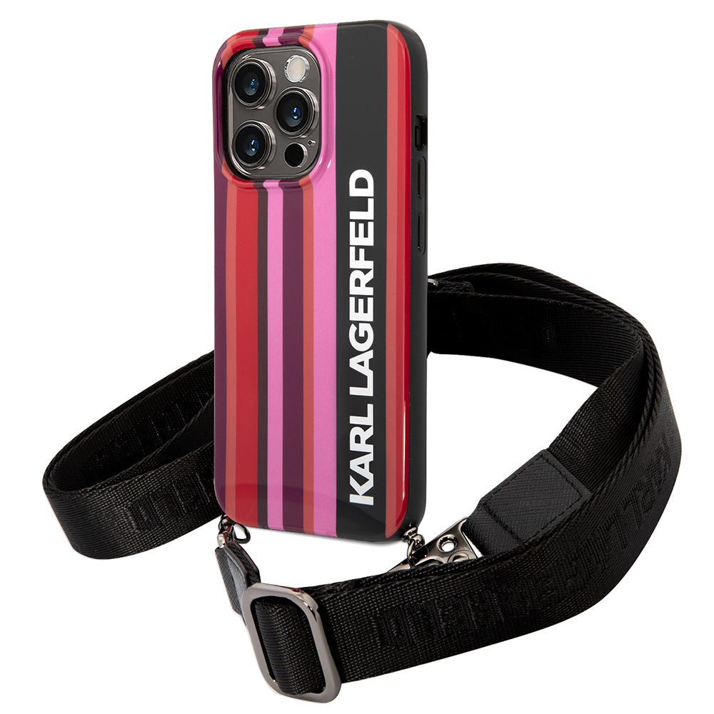 Fodral för Apple iPhone 14 Pro Max, Karl Lagerfeld, Color Stripes with Strap, Rosa