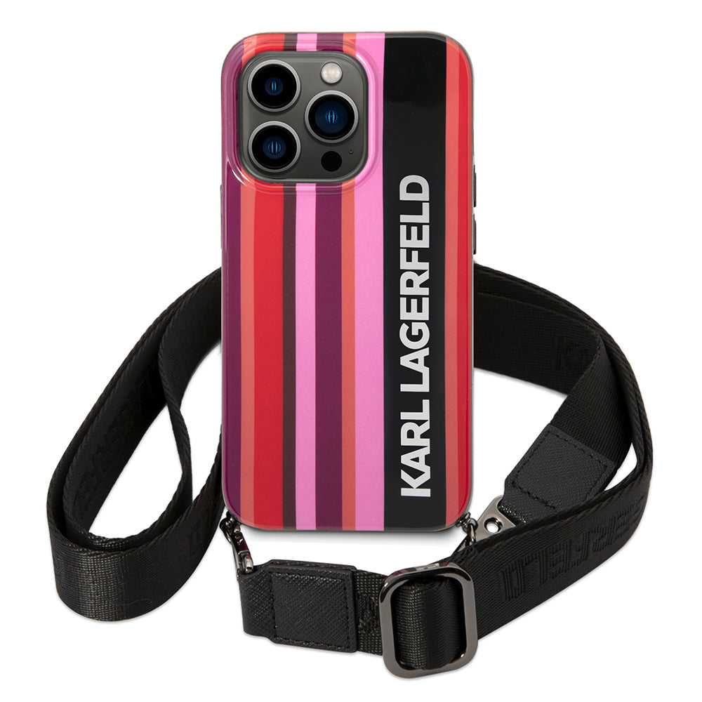 Fodral för Apple iPhone 14 Pro Max, Karl Lagerfeld, Color Stripes with Strap, Rosa