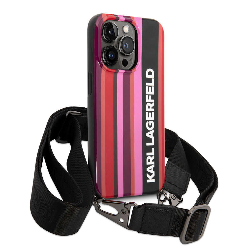 Fodral för Apple iPhone 14 Pro Max, Karl Lagerfeld, Color Stripes with Strap, Rosa