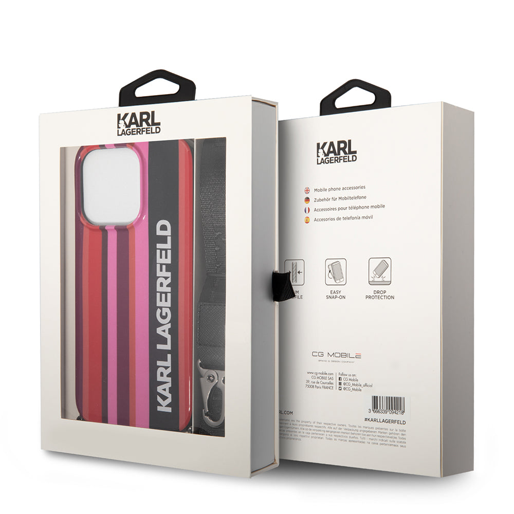 Fodral för Apple iPhone 14 Pro Max, Karl Lagerfeld, Color Stripes with Strap, Rosa