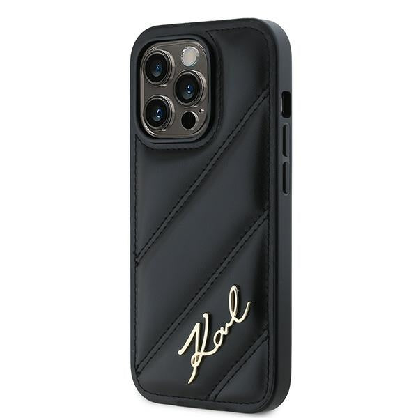 Case for Apple iPhone 14 Pro Max, Karl Lagerfeld, Diagonal Quilted Script, Black