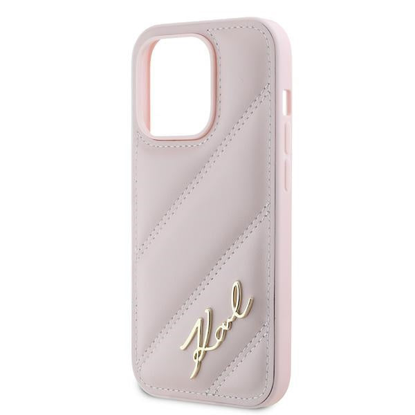 Fodral för Apple iPhone 14 Pro Max, Karl Lagerfeld, Diagonal Quilted Script, Rosa
