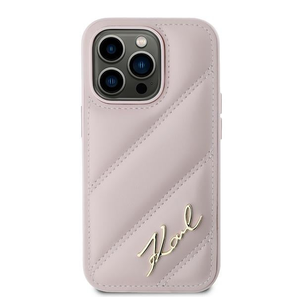 Fodral för Apple iPhone 14 Pro Max, Karl Lagerfeld, Diagonal Quilted Script, Rosa