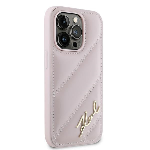Fodral för Apple iPhone 14 Pro Max, Karl Lagerfeld, Diagonal Quilted Script, Rosa