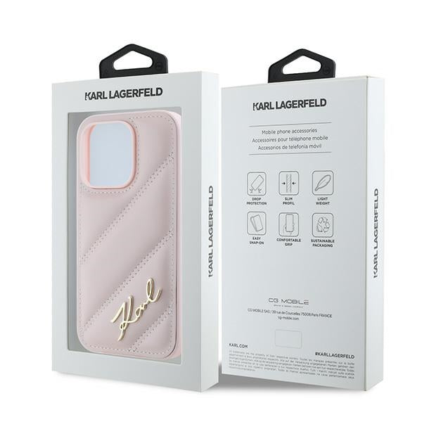 Fodral för Apple iPhone 14 Pro Max, Karl Lagerfeld, Diagonal Quilted Script, Rosa