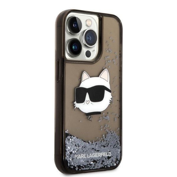 Skyddsfodral för Apple iPhone 14 Pro Max, Karl Lagerfeld, Glitter Choupette's Head, Svart.
