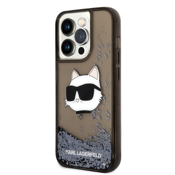 Skyddsfodral för Apple iPhone 14 Pro Max, Karl Lagerfeld, Glitter Choupette's Head, Svart.