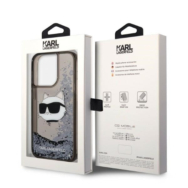 Skyddsfodral för Apple iPhone 14 Pro Max, Karl Lagerfeld, Glitter Choupette's Head, Svart.