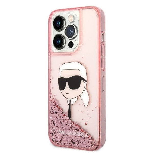 Fodral för Apple iPhone 14 Pro Max, Karl Lagerfeld, Glitter Karl's Head, Rosa