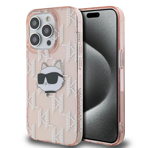 Fodral för Apple iPhone 14 Pro Max, Karl Lagerfeld, IML Luxury Monogram Choupette's Head, Rosa