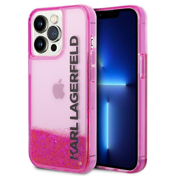 Fodral för Apple iPhone 14 Pro Max, Karl Lagerfeld, Liquid Glitter KL Logo, Rosa