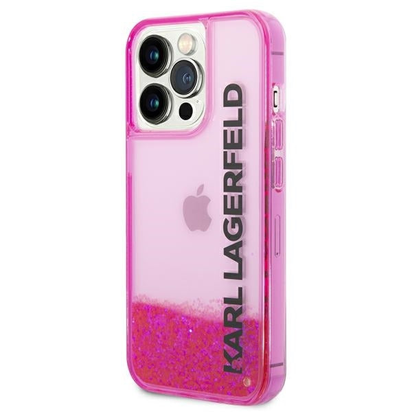 Fodral för Apple iPhone 14 Pro Max, Karl Lagerfeld, Liquid Glitter KL Logo, Rosa