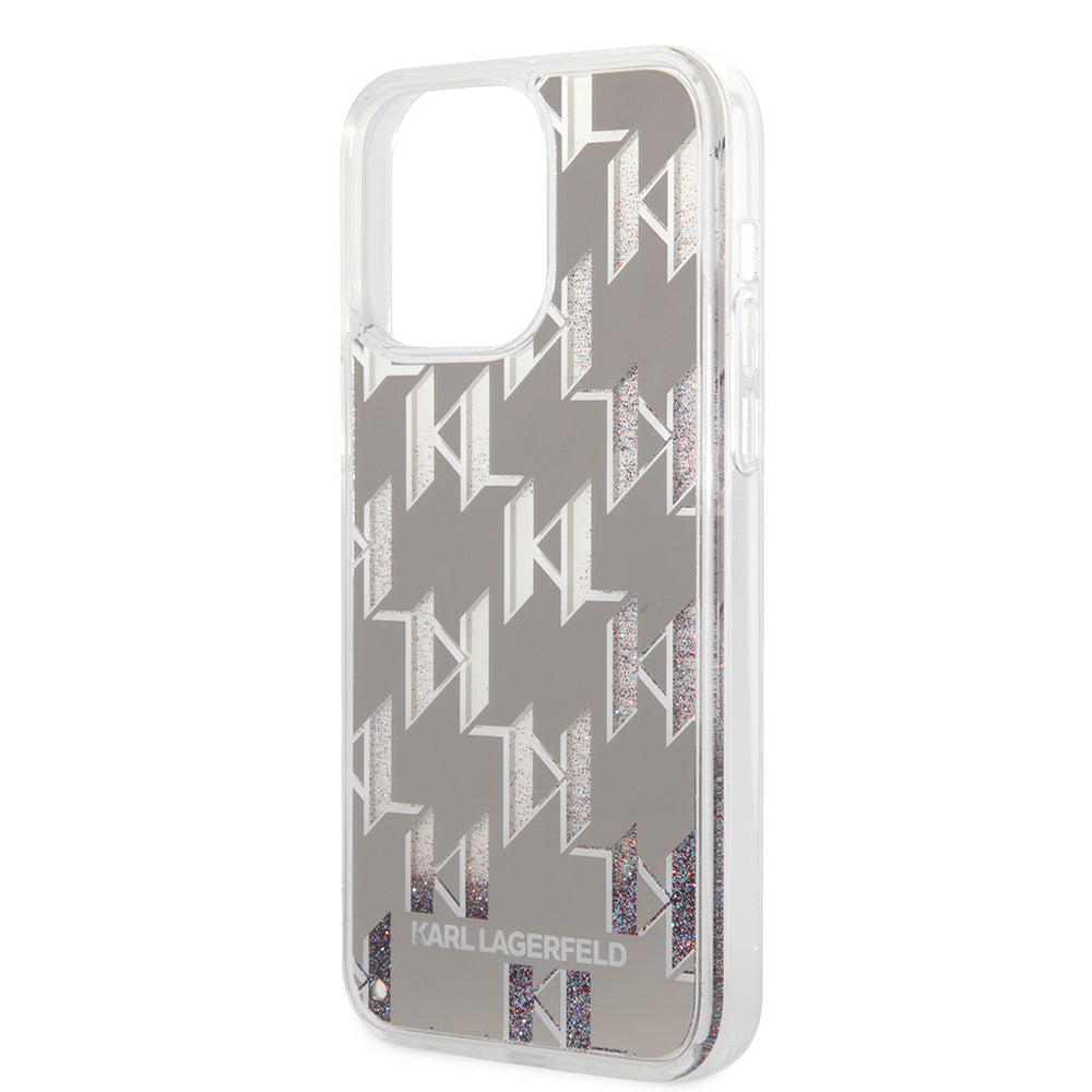 Fodral för Apple iPhone 14 Pro Max, Karl Lagerfeld, Liquid Glitter Monogram, Silver