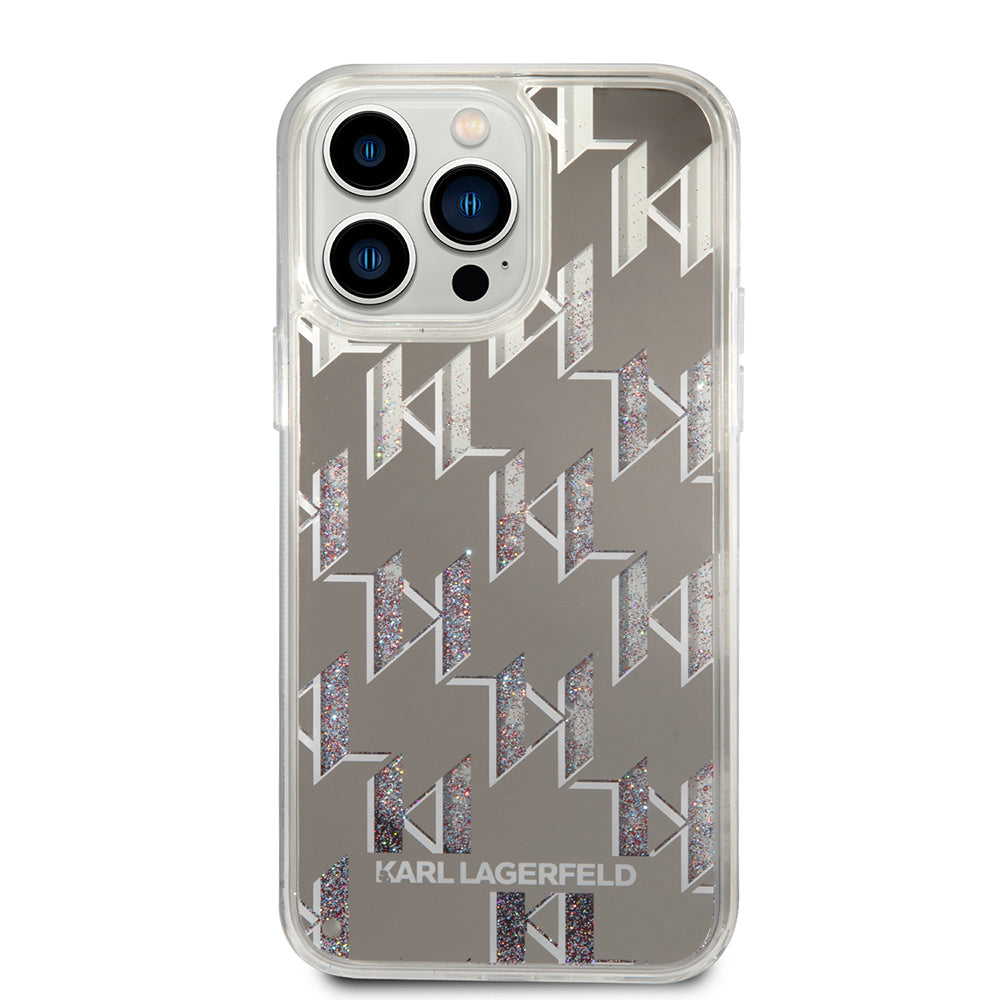 Fodral för Apple iPhone 14 Pro Max, Karl Lagerfeld, Liquid Glitter Monogram, Silver