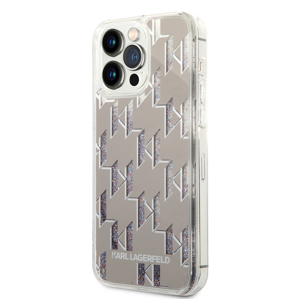 Fodral för Apple iPhone 14 Pro Max, Karl Lagerfeld, Liquid Glitter Monogram, Silver