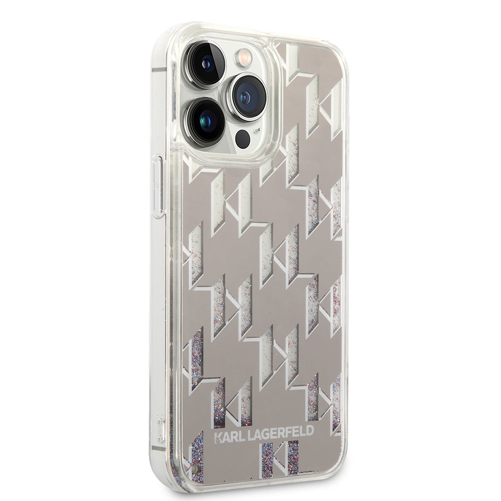 Fodral för Apple iPhone 14 Pro Max, Karl Lagerfeld, Liquid Glitter Monogram, Silver