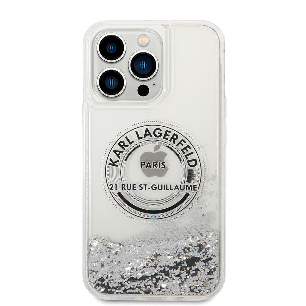 Fodral för Apple iPhone 14 Pro Max, Karl Lagerfeld, Liquid Glitter RSG, Silver
