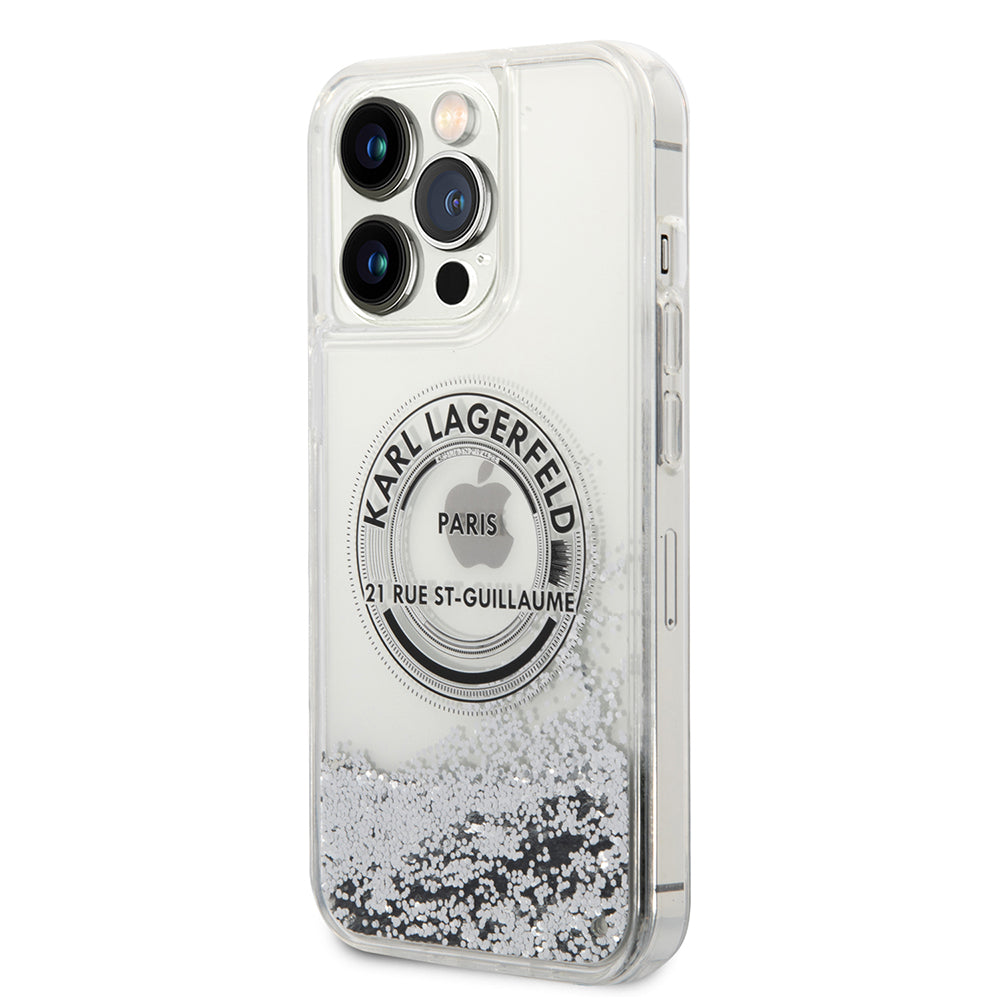 Fodral för Apple iPhone 14 Pro Max, Karl Lagerfeld, Liquid Glitter RSG, Silver