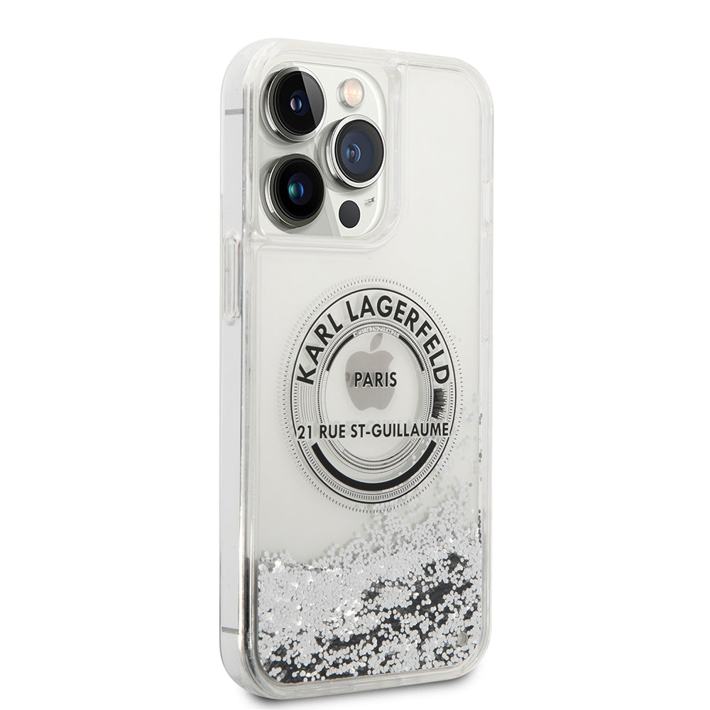 Fodral för Apple iPhone 14 Pro Max, Karl Lagerfeld, Liquid Glitter RSG, Silver