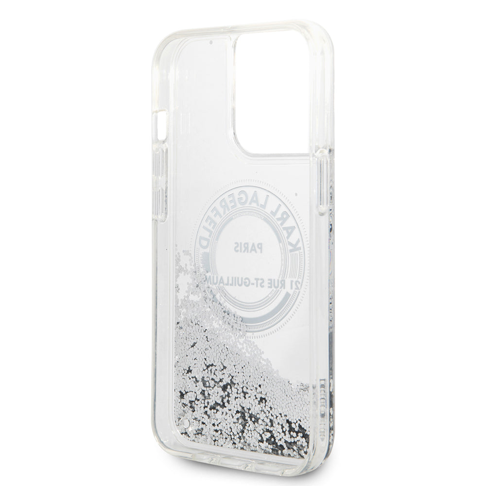 Fodral för Apple iPhone 14 Pro Max, Karl Lagerfeld, Liquid Glitter RSG, Silver