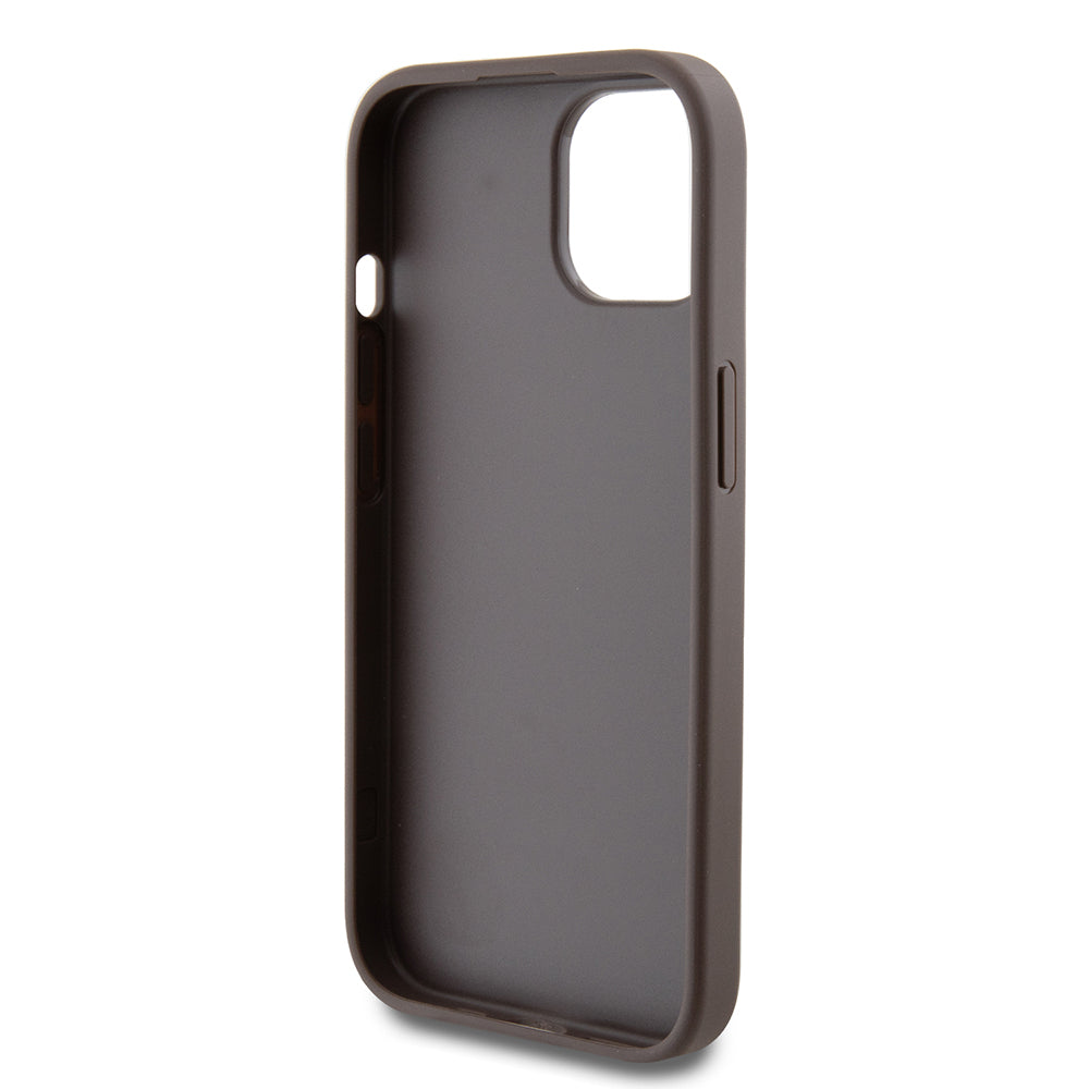 Case for Apple iPhone 15, Guess, 4G Metal Gold Logo, Brown