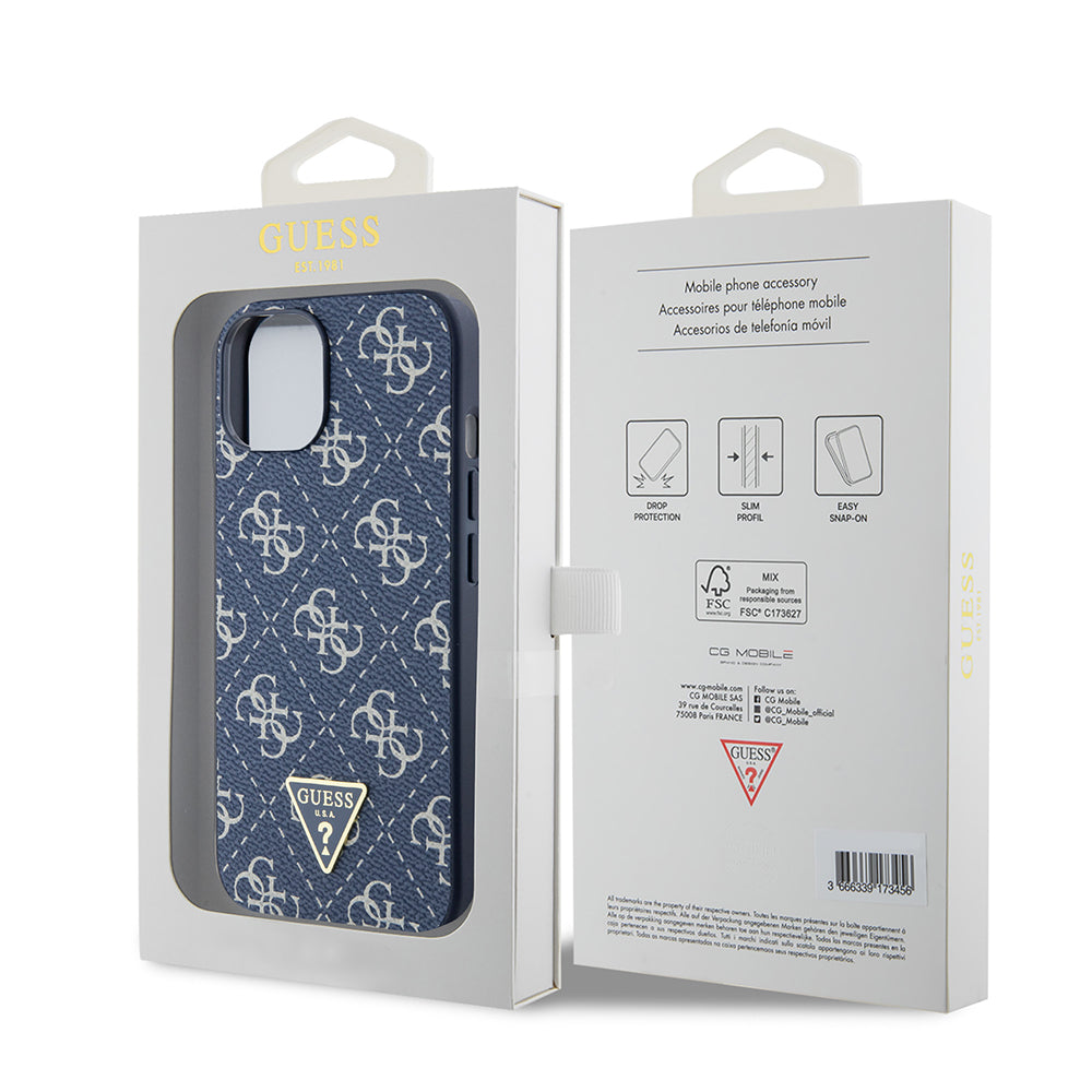 Skyddsfodral för Apple iPhone 15, Guess, 4G Triangle Logo, Blå