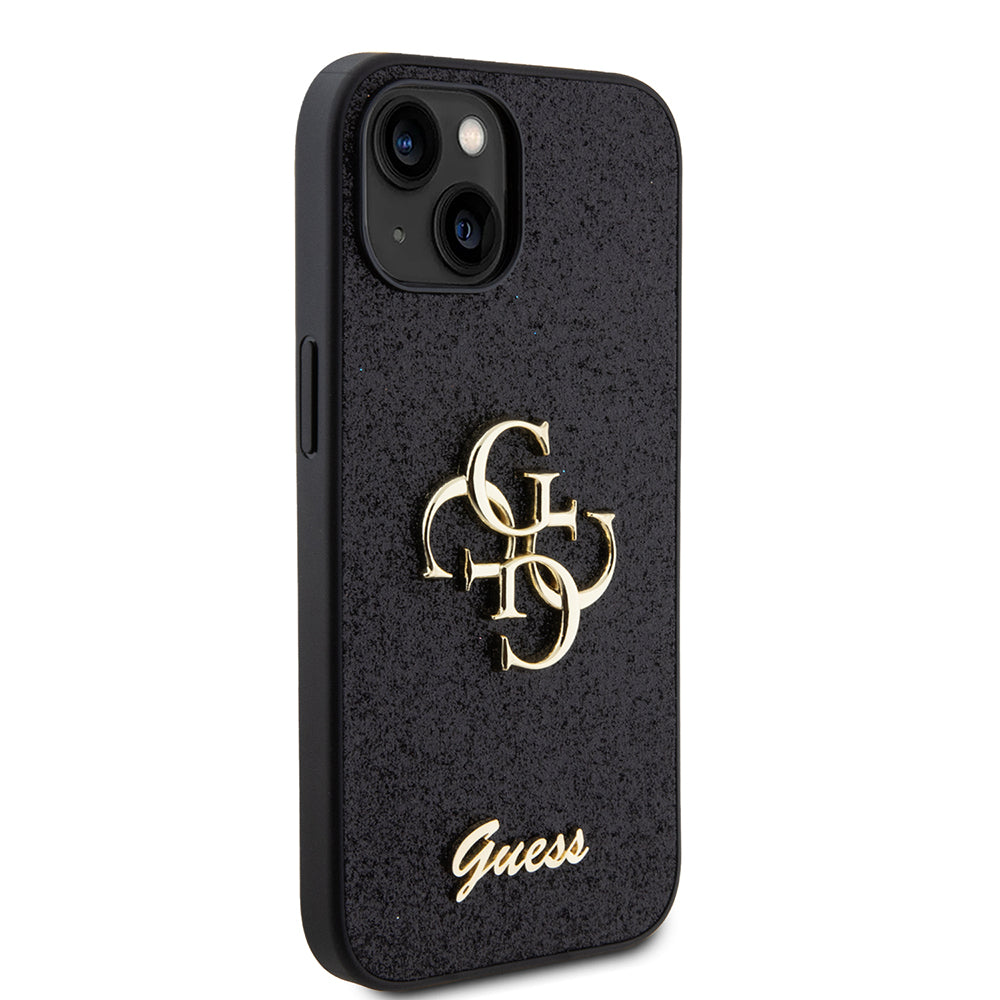 Fodral för Apple iPhone 15, Guess, Glitter Big 4G Script, Svart