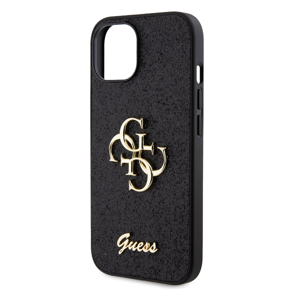 Fodral för Apple iPhone 15, Guess, Glitter Big 4G Script, Svart