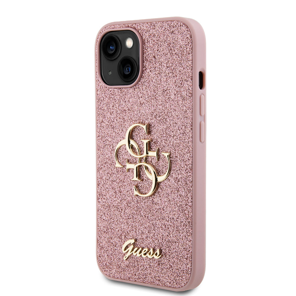 Fodral för Apple iPhone 15, Guess, Glitter Big 4G Script, Rosa