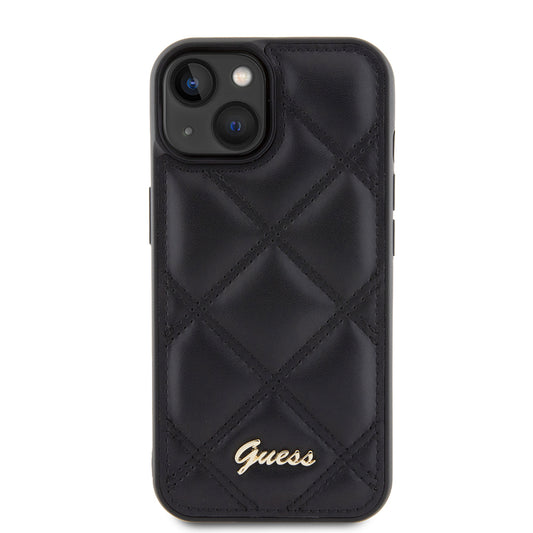 Fodral för Apple iPhone 15, Guess, Quilted Metal Logo, Svart