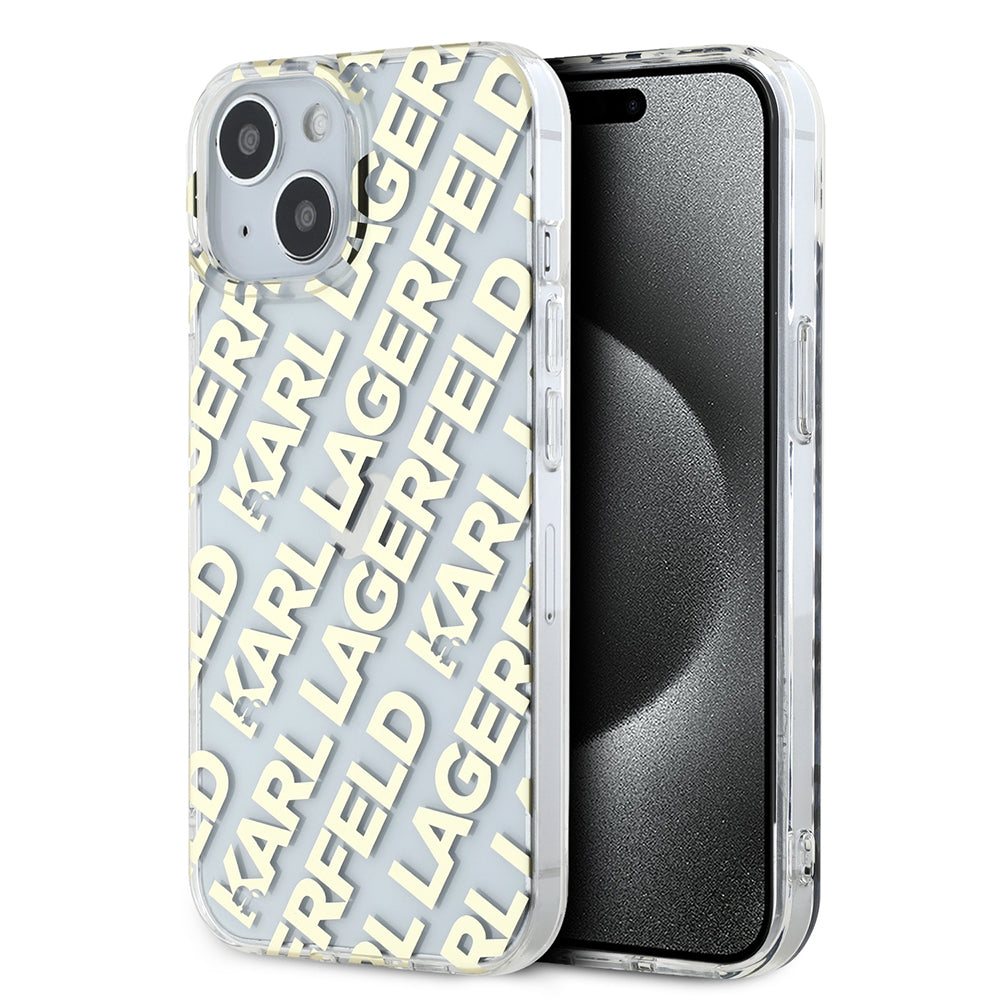 Skyddsfodral för Apple iPhone 15, Karl Lagerfeld, IML Luxury Gold Fullover Logo, Guld