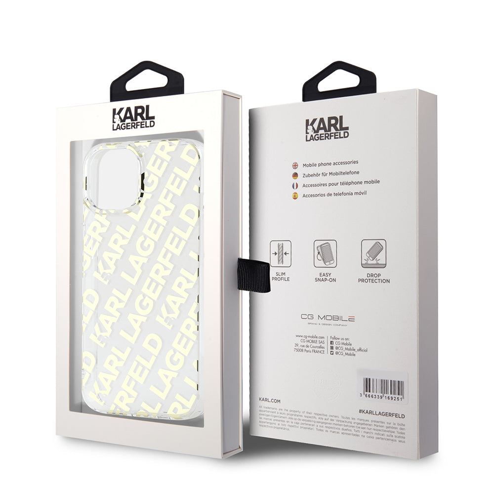 Skyddsfodral för Apple iPhone 15, Karl Lagerfeld, IML Luxury Gold Fullover Logo, Guld
