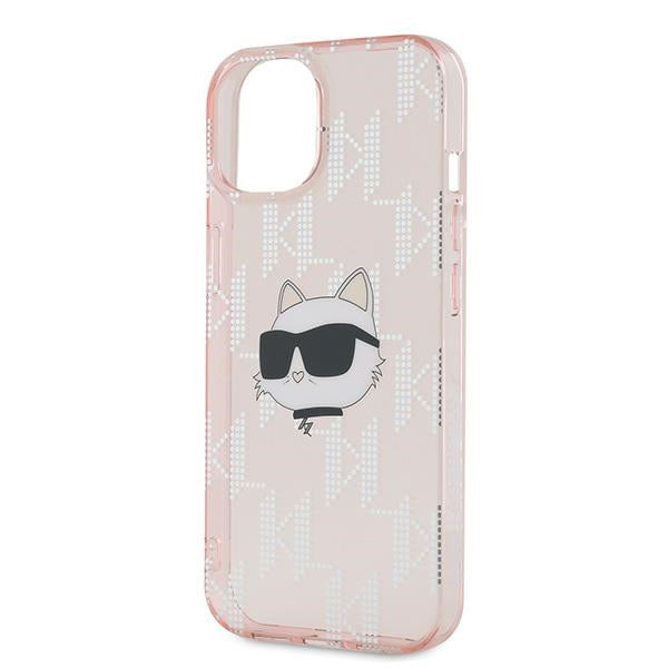 Skyddsfodral för Apple iPhone 15, Karl Lagerfeld, IML Luxury Monogram Choupette's Head, Rosa